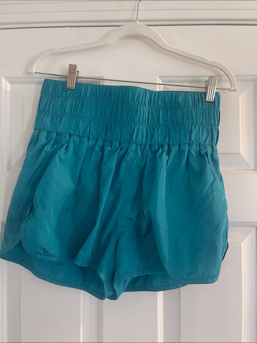 FP Movement by Free People Teal Smocked High-Rise Athletic Shorts